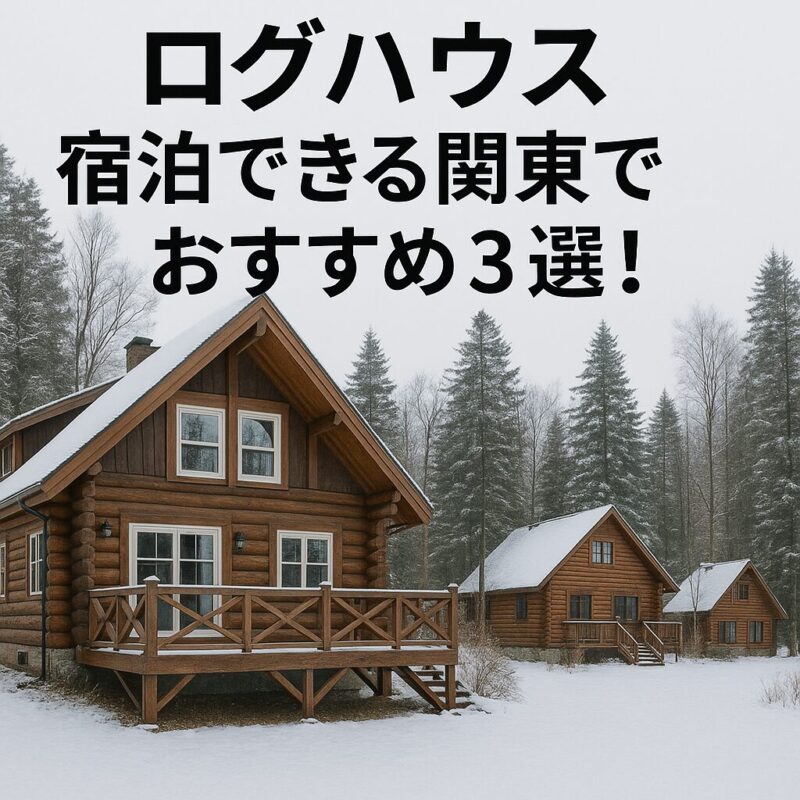 関東で冬に泊まれるログハウスのおすすめ宿3選をイメージした雪景色のログハウスの写真