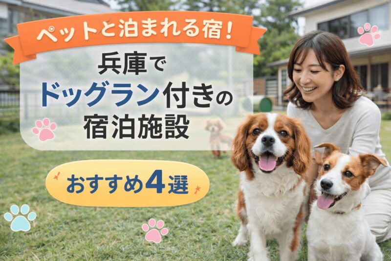 兵庫でペットと泊まれるドッグラン付き宿泊施設のイメージ。犬と笑顔の女性が芝生で過ごしている様子