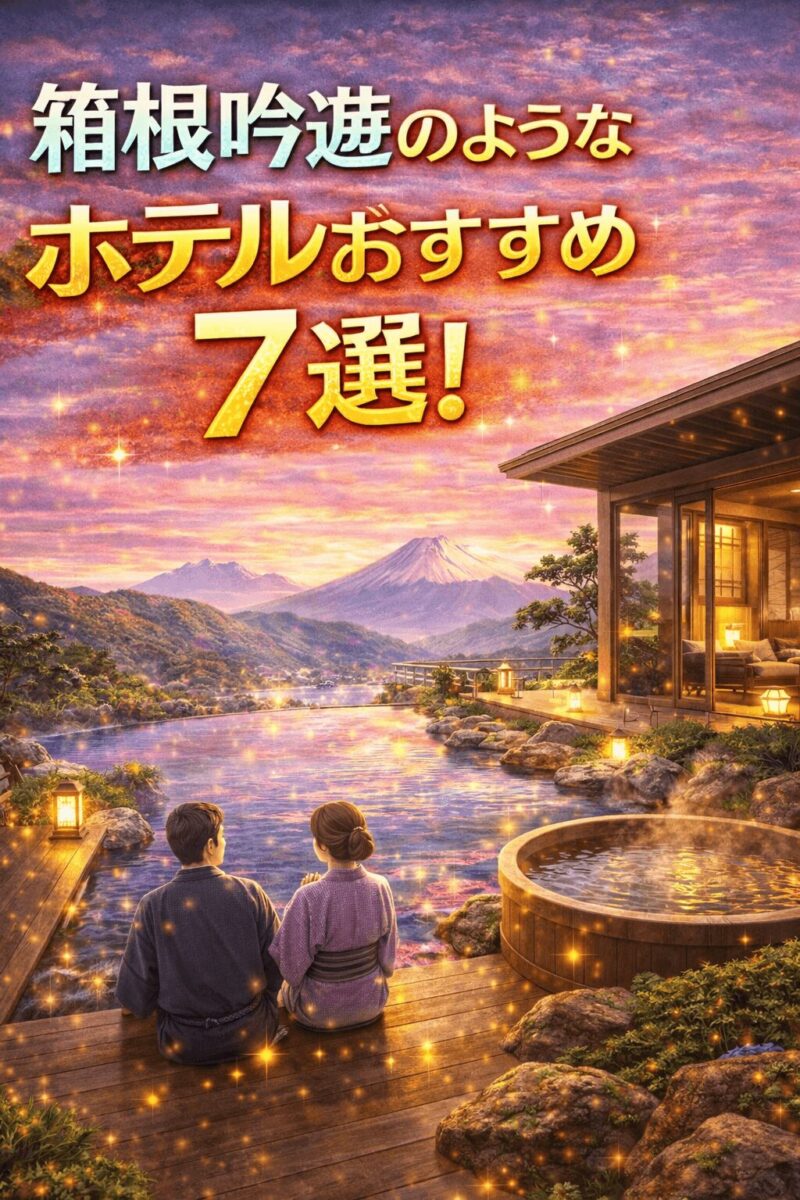 箱根吟遊のような雰囲気を楽しめる温泉露天風呂付きホテルの夕景イメージ