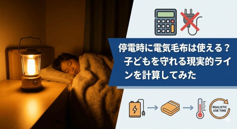 停電時にポータブル電源で電気毛布を使う家庭のイメージ