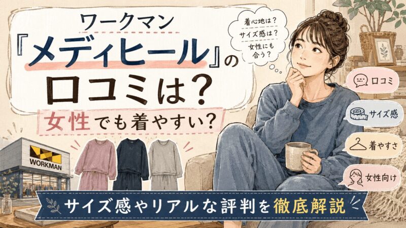 ワークマンのメディヒールの口コミやサイズ感、女性でも着やすいかを紹介するアイキャッチ画像